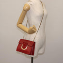 Salvatore Ferragamo Gancini Chain Shoulder Bag Leather Red Gold Auth 146725-25