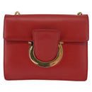 Salvatore Ferragamo Gancini Chain Shoulder Bag Leather Red Gold Auth 146725-13