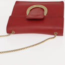 Salvatore Ferragamo Gancini Chain Shoulder Bag Leather Red Gold Auth 146725-6