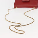 Salvatore Ferragamo Gancini Chain Shoulder Bag Leather Red Gold Auth 146725-7