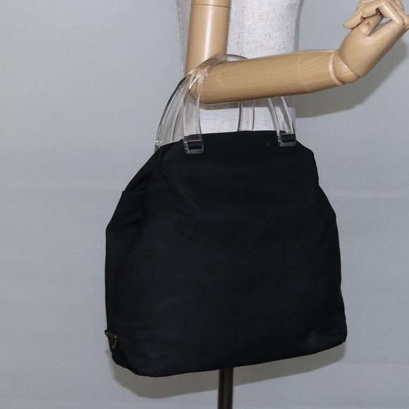 PRADA Hand Bag Nylon plastic Black Silver Auth 146727