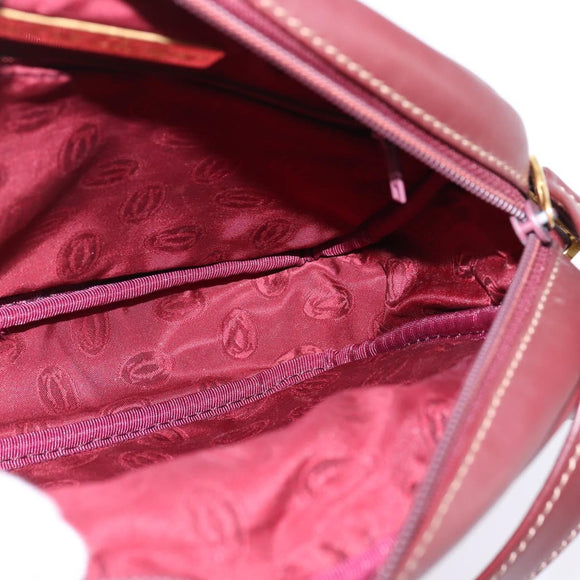 CARTIER Must Line Shoulder Bag Leather Bordeaux Gold Auth 146729
