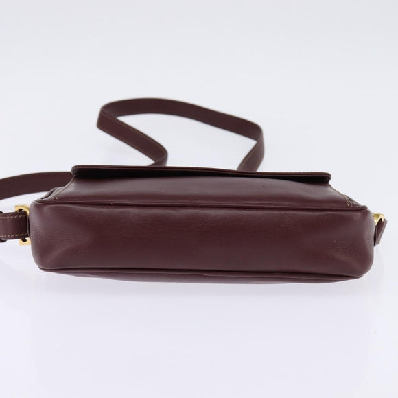 CARTIER Must Line Shoulder Bag Leather Bordeaux Gold Auth 146729