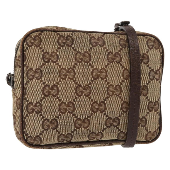 GUCCI GG Canvas Shoulder Bag Beige Silver 120975 Auth 146735