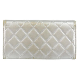 CHANEL Matelasse COCO Mark Long Wallet Lamb Skin Silver CC Auth 146749 - 0