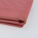 CHANEL V Stitch COCO Mark Trifold Wallet Lamb Skin Pink Silver CC Auth 146750-16