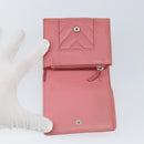CHANEL V Stitch COCO Mark Trifold Wallet Lamb Skin Pink Silver CC Auth 146750-18