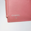 CHANEL V Stitch COCO Mark Trifold Wallet Lamb Skin Pink Silver CC Auth 146750-19
