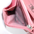 CHANEL V Stitch COCO Mark Trifold Wallet Lamb Skin Pink Silver CC Auth 146750-10