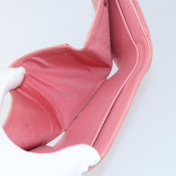 CHANEL V Stitch COCO Mark Trifold Wallet Lamb Skin Pink Silver CC Auth 146750