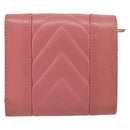 CHANEL V Stitch COCO Mark Trifold Wallet Lamb Skin Pink Silver CC Auth 146750-2