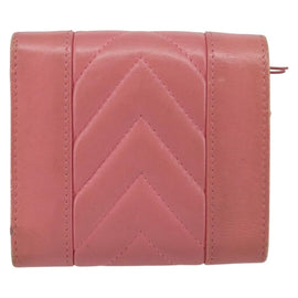CHANEL V Stitch COCO Mark Trifold Wallet Lamb Skin Pink Silver CC Auth 146750 - 0