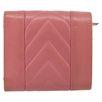 CHANEL V Stitch COCO Mark Trifold Wallet Lamb Skin Pink Silver CC Auth 146750 - 0