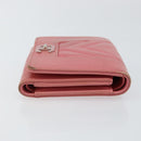 CHANEL V Stitch COCO Mark Trifold Wallet Lamb Skin Pink Silver CC Auth 146750-3