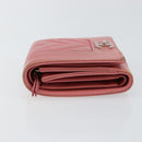 CHANEL V Stitch COCO Mark Trifold Wallet Lamb Skin Pink Silver CC Auth 146750-4
