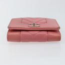 CHANEL V Stitch COCO Mark Trifold Wallet Lamb Skin Pink Silver CC Auth 146750-6