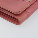 CHANEL V Stitch COCO Mark Trifold Wallet Lamb Skin Pink Silver CC Auth 146750-14