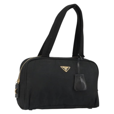 PRADA Hand Bag Nylon Black Gold Auth 146758