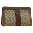 GUCCI GG Supreme Web Sherry Line Clutch Bag PVC Leather Beige Auth 146759-1