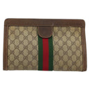 GUCCI GG Supreme Web Sherry Line Clutch Bag PVC Leather Beige Auth 146759-13