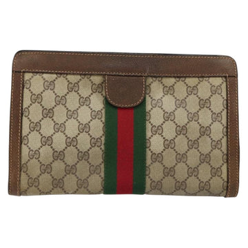 GUCCI GG Supreme Web Sherry Line Clutch Bag PVC Leather Beige Auth 146759 - 0