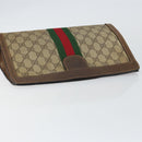 GUCCI GG Supreme Web Sherry Line Clutch Bag PVC Leather Beige Auth 146759-5