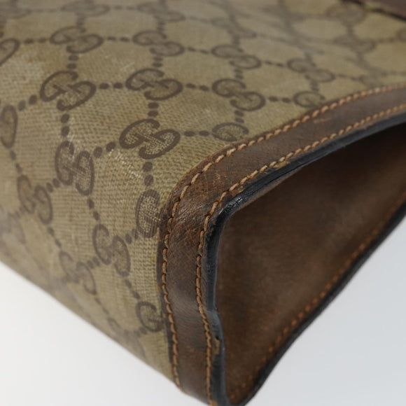 GUCCI GG Supreme Web Sherry Line Clutch Bag PVC Leather Beige Auth 146759