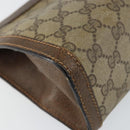 GUCCI GG Supreme Web Sherry Line Clutch Bag PVC Leather Beige Auth 146759-14