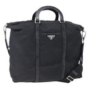 PRADA Tote Bag Nylon Leather 2way Black Silver Auth 146769-1