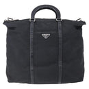 PRADA Tote Bag Nylon Leather 2way Black Silver Auth 146769-13