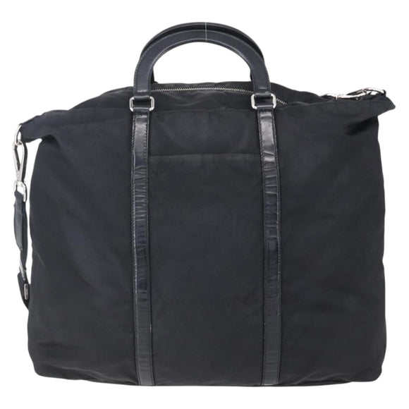 PRADA Tote Bag Nylon Leather 2way Black Silver Auth 146769