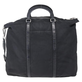 PRADA Tote Bag Nylon Leather 2way Black Silver Auth 146769 - 0
