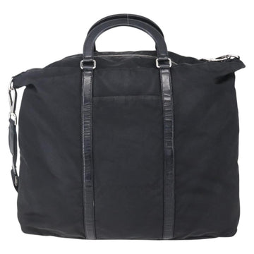 PRADA Tote Bag Nylon Leather 2way Black Silver Auth 146769 - 0