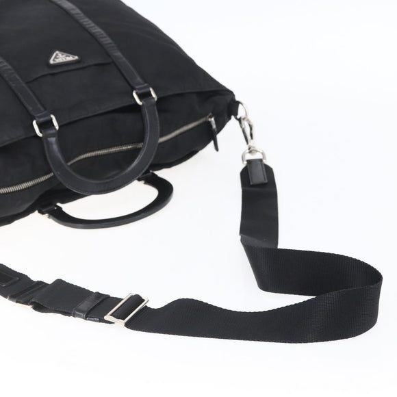 PRADA Tote Bag Nylon Leather 2way Black Silver Auth 146769