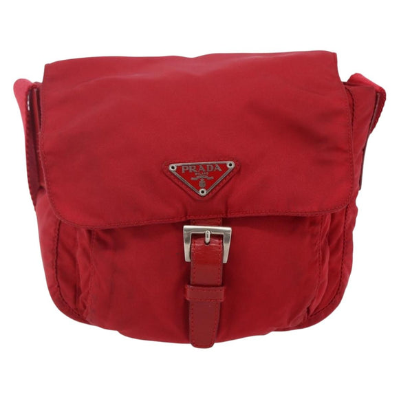 PRADA Shoulder Bag Nylon Red Silver Auth 146771