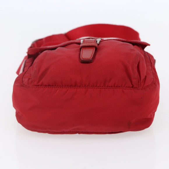 PRADA Shoulder Bag Nylon Red Silver Auth 146771