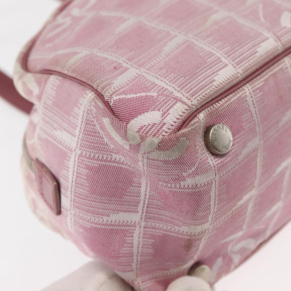 CHANEL New Travel Line Hand Bag Nylon Pink Silver CC Auth 146788