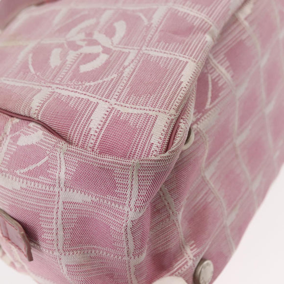 CHANEL New Travel Line Hand Bag Nylon Pink Silver CC Auth 146788
