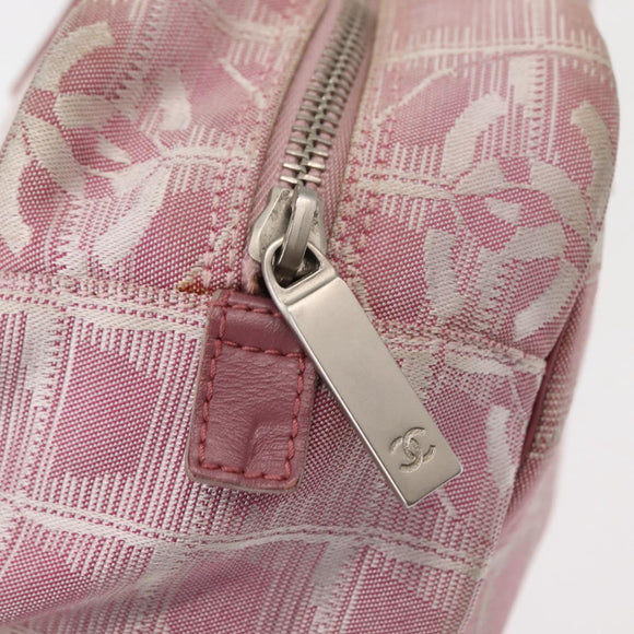 CHANEL New Travel Line Hand Bag Nylon Pink Silver CC Auth 146788
