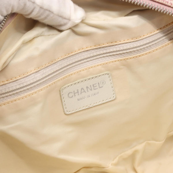 CHANEL New Travel Line Hand Bag Nylon Pink Silver CC Auth 146788