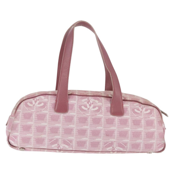 CHANEL New Travel Line Hand Bag Nylon Pink Silver CC Auth 146788