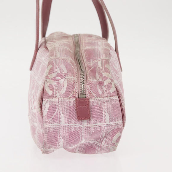 CHANEL New Travel Line Hand Bag Nylon Pink Silver CC Auth 146788