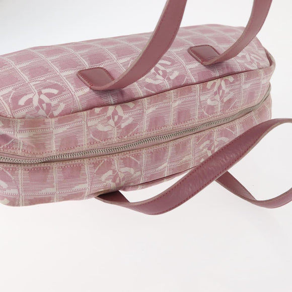 CHANEL New Travel Line Hand Bag Nylon Pink Silver CC Auth 146788