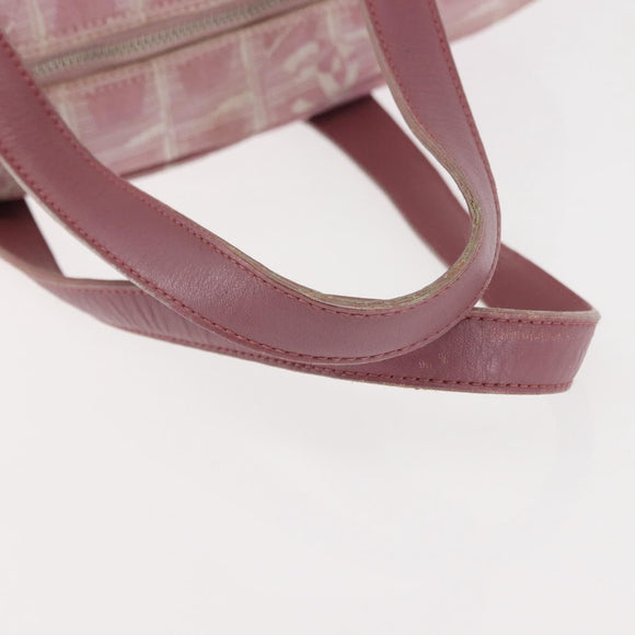 CHANEL New Travel Line Hand Bag Nylon Pink Silver CC Auth 146788