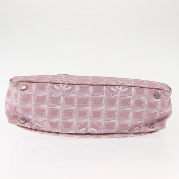 CHANEL New Travel Line Hand Bag Nylon Pink Silver CC Auth 146788