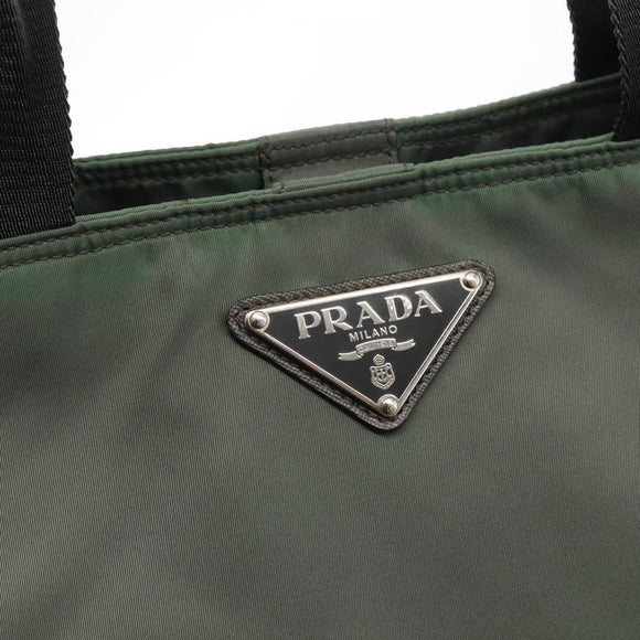PRADA Tote Bag Nylon 2way Khaki Silver Auth 146790