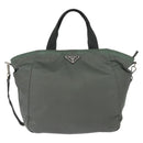 PRADA Tote Bag Nylon 2way Khaki Silver Auth 146790-13