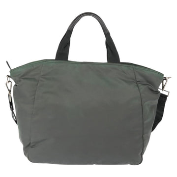 PRADA Tote Bag Nylon 2way Khaki Silver Auth 146790 - 0