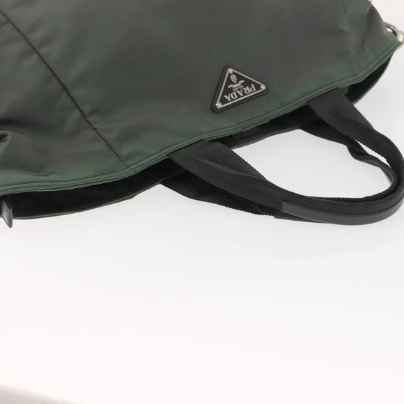 PRADA Tote Bag Nylon 2way Khaki Silver Auth 146790