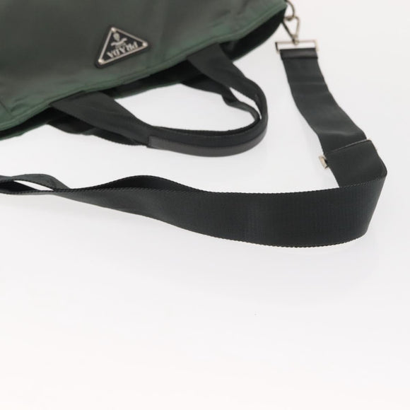 PRADA Tote Bag Nylon 2way Khaki Silver Auth 146790